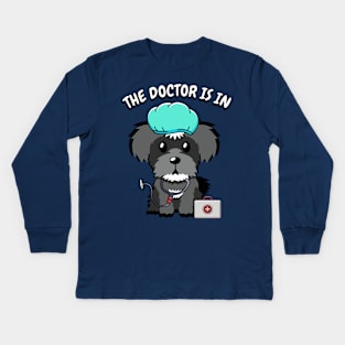 Cute schnauzer dog is a doctor Kids Long Sleeve T-Shirt